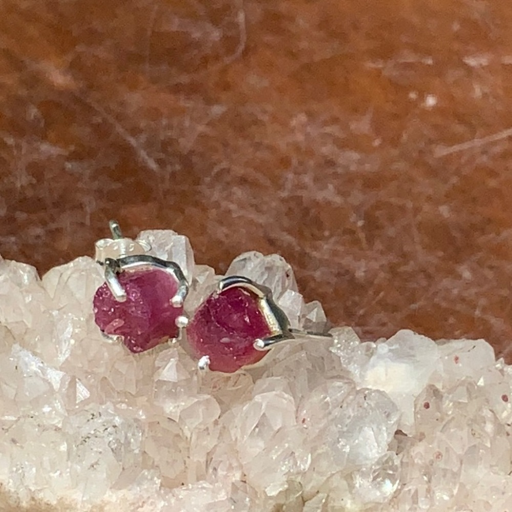 RAW, ROUGH PINK TOURMALINE 925 STERLING SILVER EARRINGS